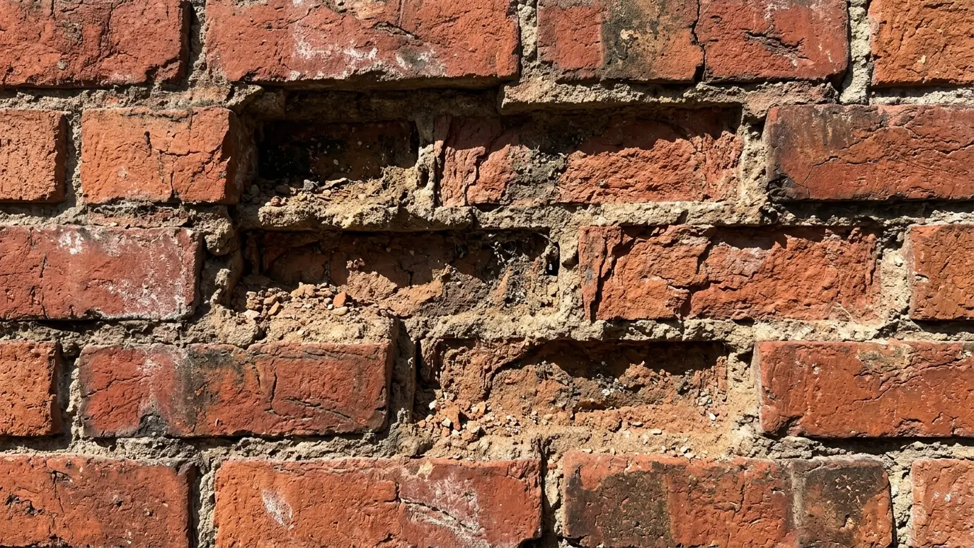 Before: a brick wall with a brick wall with deep, eroded mortar joints